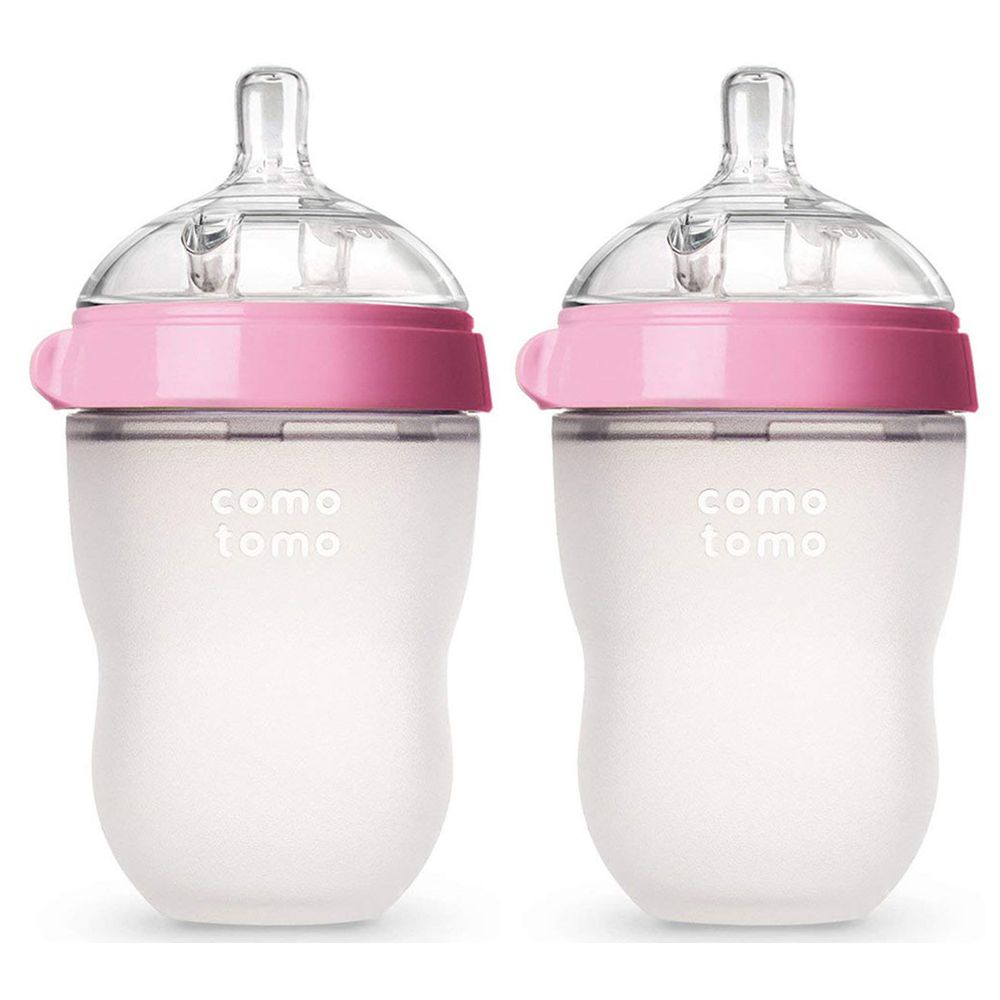 Comotomo Natural Feel Baby Bottle (Pink & White, 250ml)