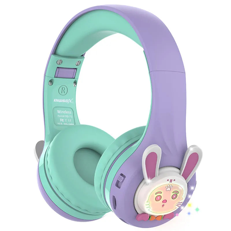 Riwbox Cat Ear Bluetooth Headphones With LED (Purple/Green)