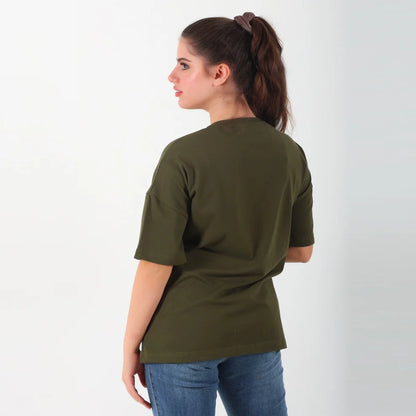 Become a Mom Mama Heart Short Sleeve Tee (Olive Deep, Medium)