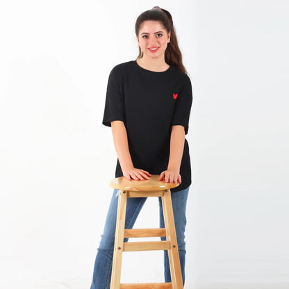 Become a Mom Mama Heart Short Sleeve Tee (Black, Large)