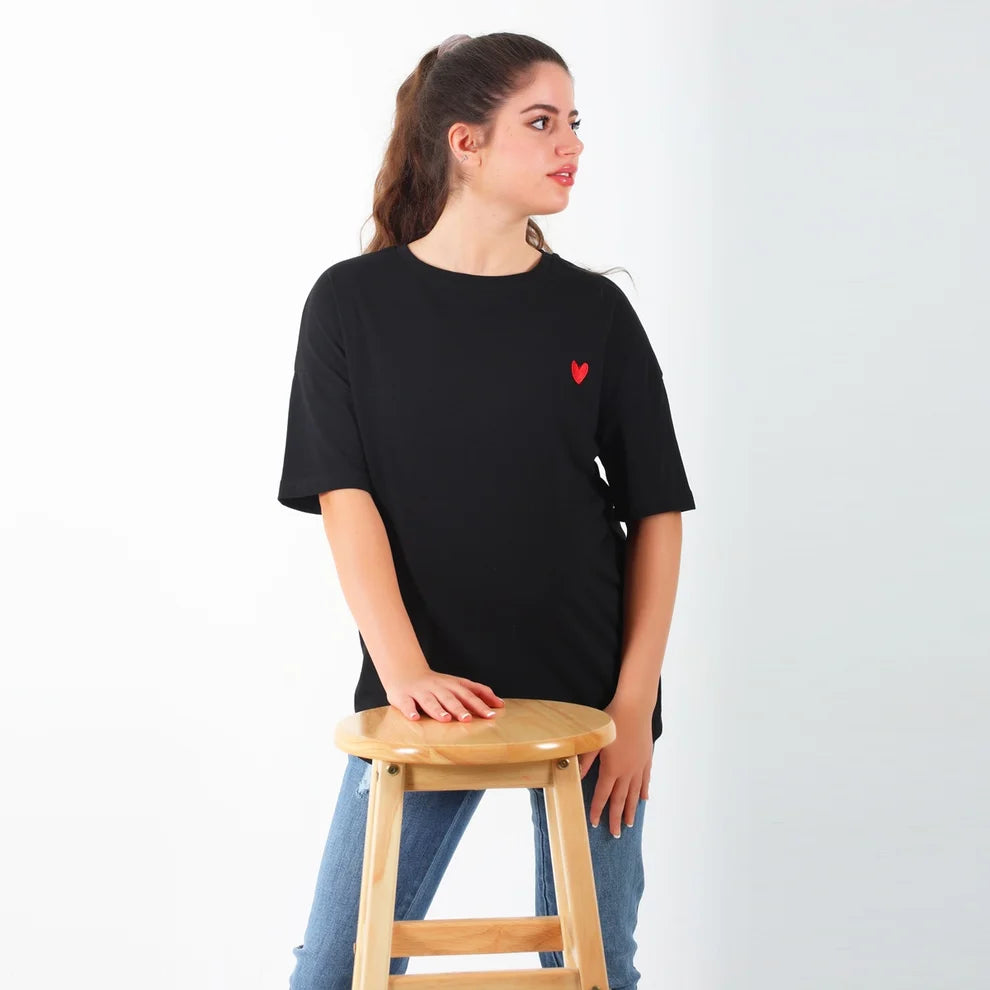 Become a Mom Mama Heart Short Sleeve Tee (Black, Large)