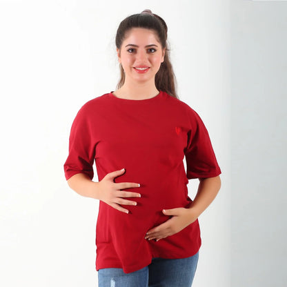 Become a Mom Mama Heart Short Sleeve Tee (Maroon, Medium)