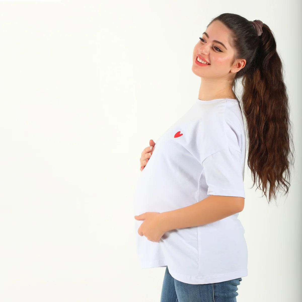 Become a Mom Mama Heart Short Sleeve Tee (White, Small)
