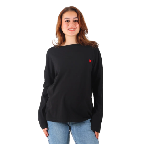 Become a Mom Mama Heart Long Sleeve Tee (Black, Small)