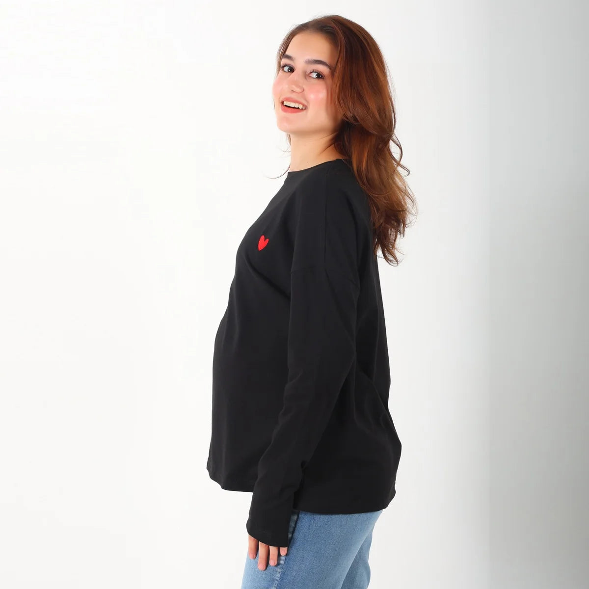 Become a Mom Mama Heart Long Sleeve Tee (Black, Small)