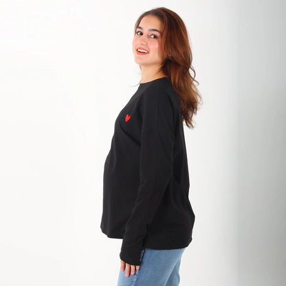 Become a Mom Mama Heart Long Sleeve Tee (Black, Small)
