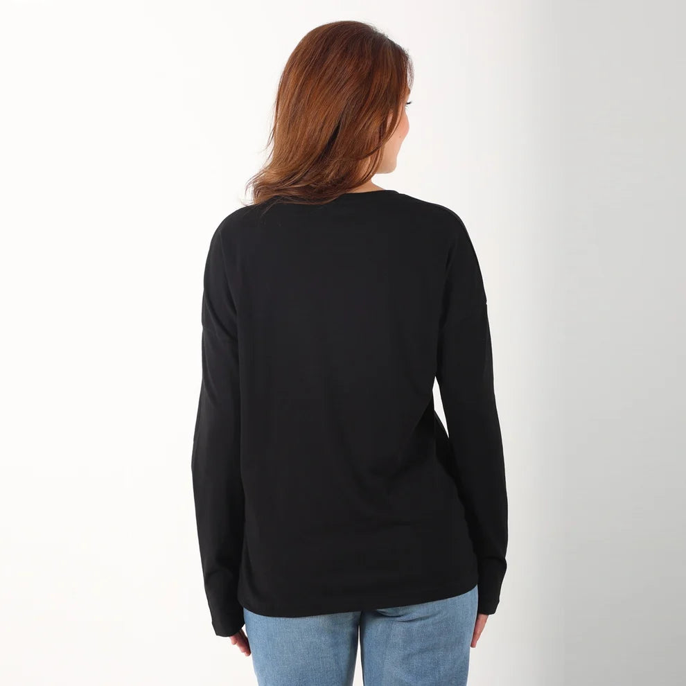 Become a Mom Mama Heart Long Sleeve Tee (Black, Small)