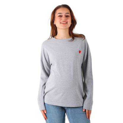 Become a Mom Mama Heart Long Sleeve Tee (Gray, Large)