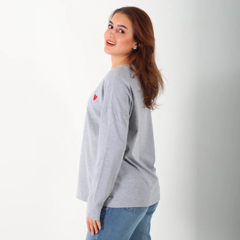 Become a Mom Mama Heart Long Sleeve Tee (Gray, Large)