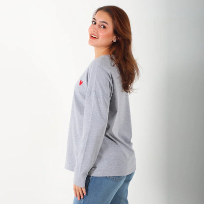 Become a Mom Mama Heart Long Sleeve Tee (Gray, Large)