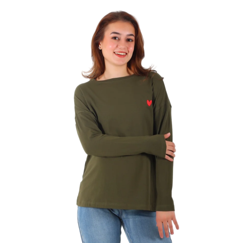 Become a Mom Mama HeartLong Sleeve Tee (Olive Deep, Large)