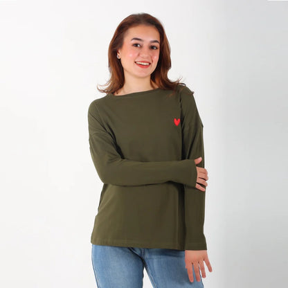 Become a Mom Mama HeartLong Sleeve Tee (Olive Deep, Large)