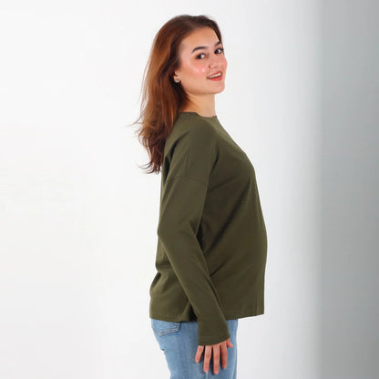 Become a Mom Mama HeartLong Sleeve Tee (Olive Deep, Large)