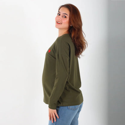 Become a Mom Mama HeartLong Sleeve Tee (Olive Deep, Large)