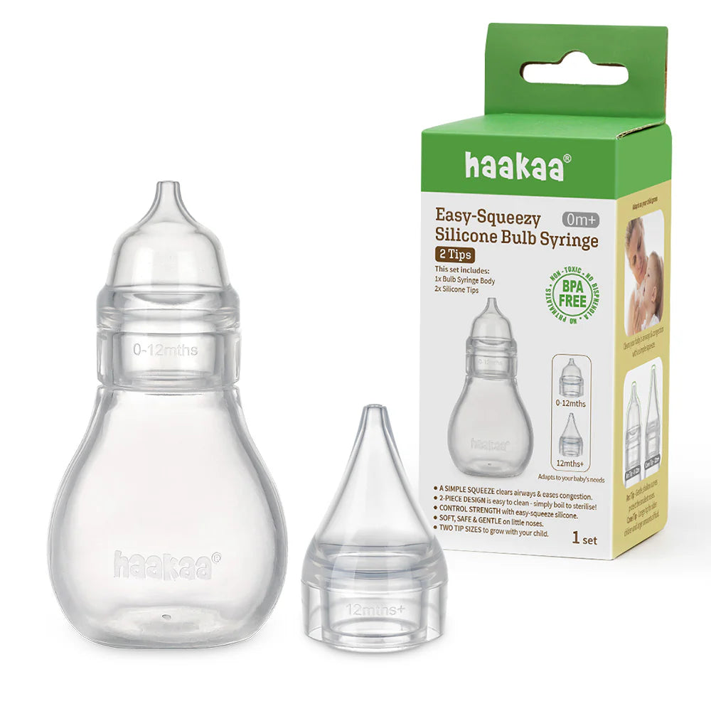 Haakaa Easy-Squeezy Silicone Bulb Syringe, 2 Tips, 0m+