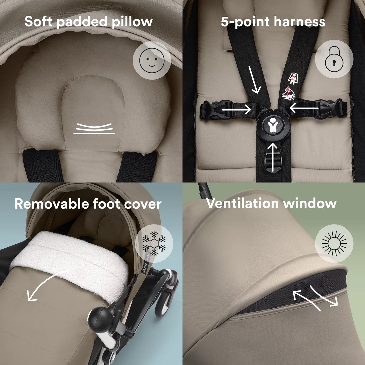 هيكل Stokke YOYO3 أبيض + باقة حديثي الولادة و 6+ أشهر (رمادي مائل للبني)