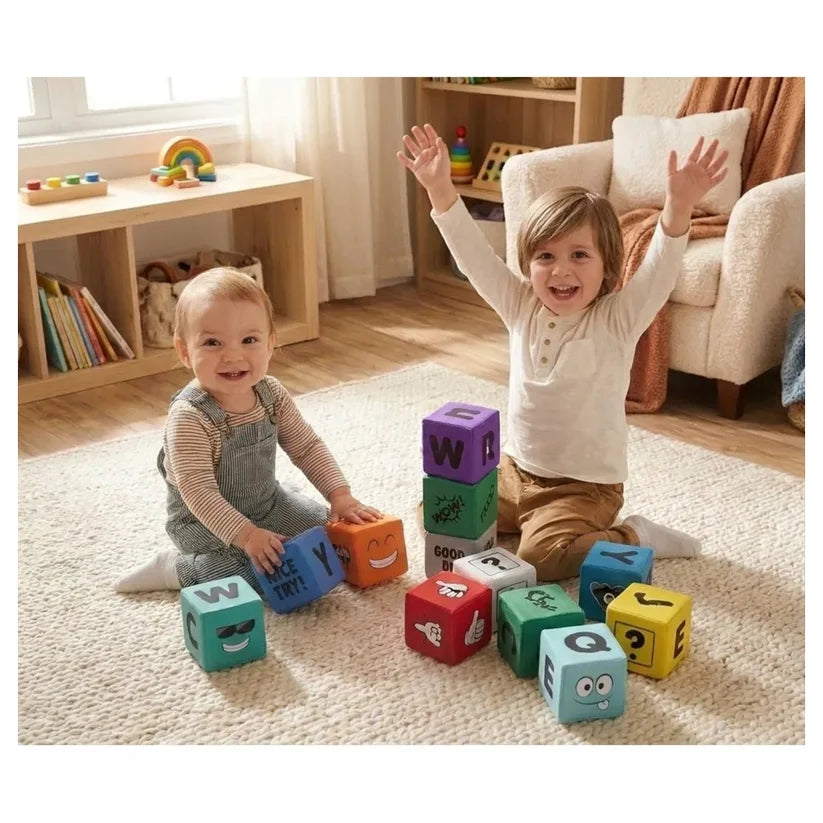 Soft Play - Printed Educational Foam Building Blocks Set - 12 Pieces