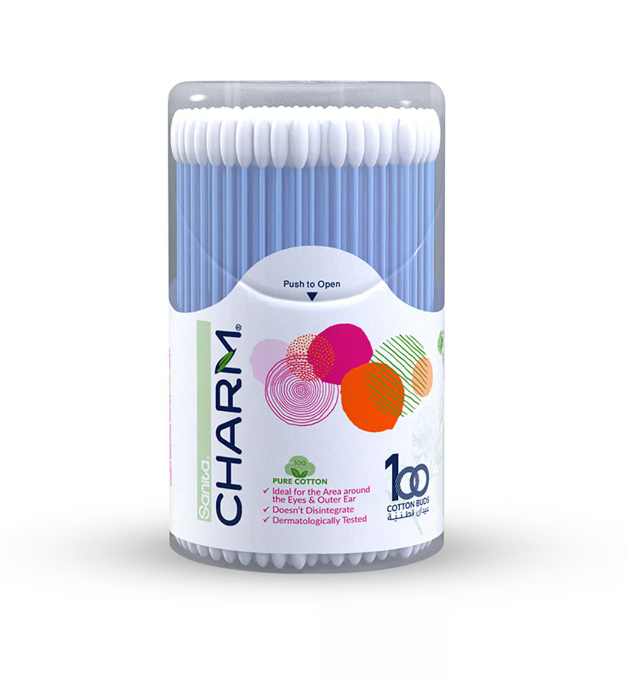 Sanita Charm Cotton Ear Buds, 100pcs