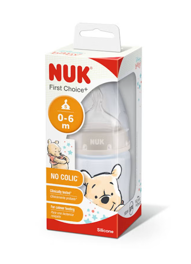 NUK First Choice+  Disney Winnie The Pooh Baby Bottle, 0-6 Months, 150ml