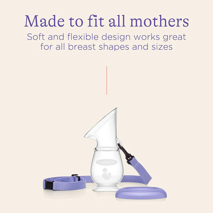 Lansinoh Silicone Breast Pump for Breastfeeding with Suction Base, Portable and Lightweight, Includes Neck Strap and Protective Lid.
