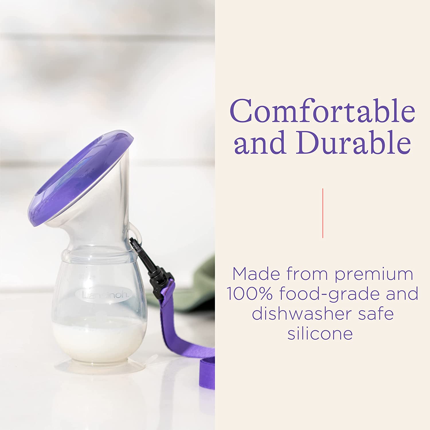 Lansinoh Silicone Breast Pump for Breastfeeding with Suction Base, Portable and Lightweight, Includes Neck Strap and Protective Lid.