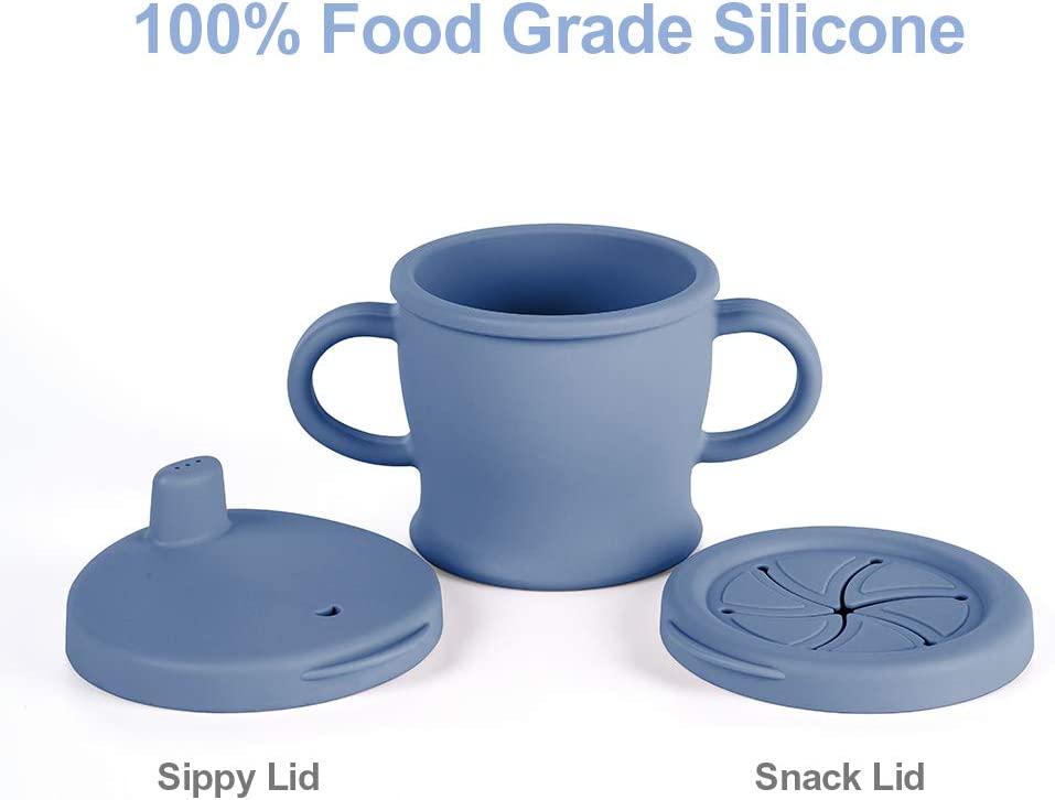 Haakaa Silicone Sip-N-Snack Cup, Toddlers Sippy Cup & Snack Container 2-in-1, BPA Free Food Grade Silicone Cup for Baby 6 Month+, 8 Oz (Bluestone).