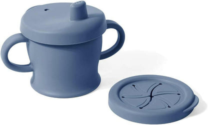 Haakaa Silicone Sip-N-Snack Cup, Toddlers Sippy Cup & Snack Container 2-in-1, BPA Free Food Grade Silicone Cup for Baby 6 Month+, 8 Oz (Bluestone).