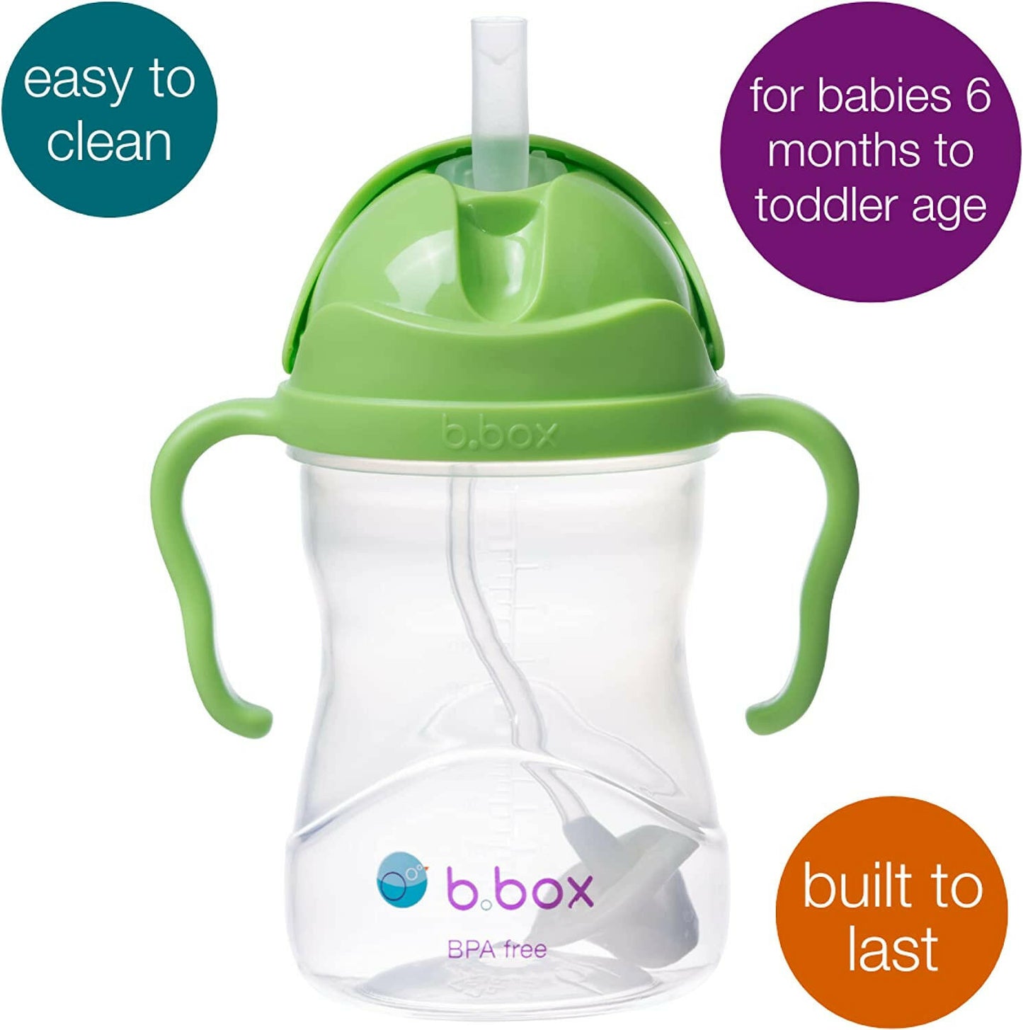 b.box Sippy Cup with Innovative Continuous Flow Weighted Straw Cup, Baby Straw Cup, Drink from any Angle, Easy-Grip Handles, 8oz, 6 months+.