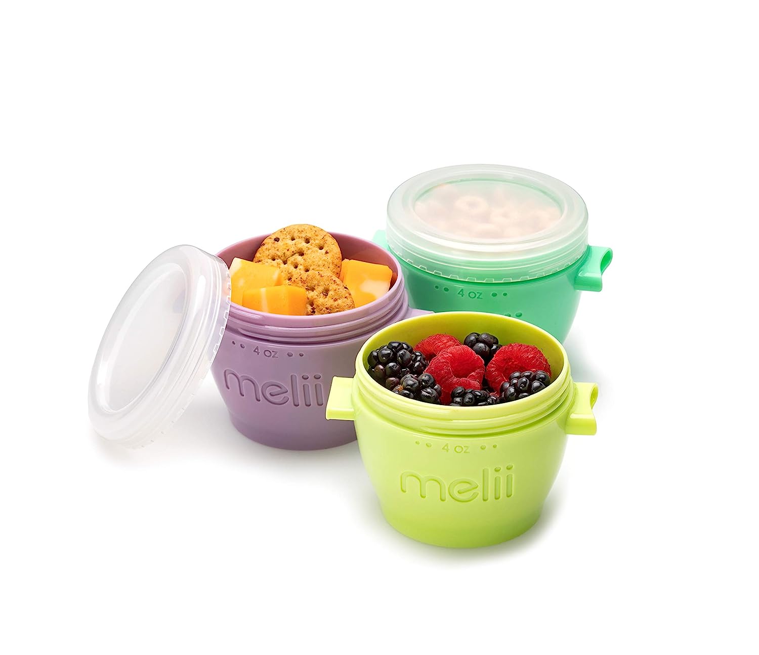 Melii Snap & Go Baby Food Storage Containers with lids, Snack Containers, Freezer safe - Set of 4, 4oz.