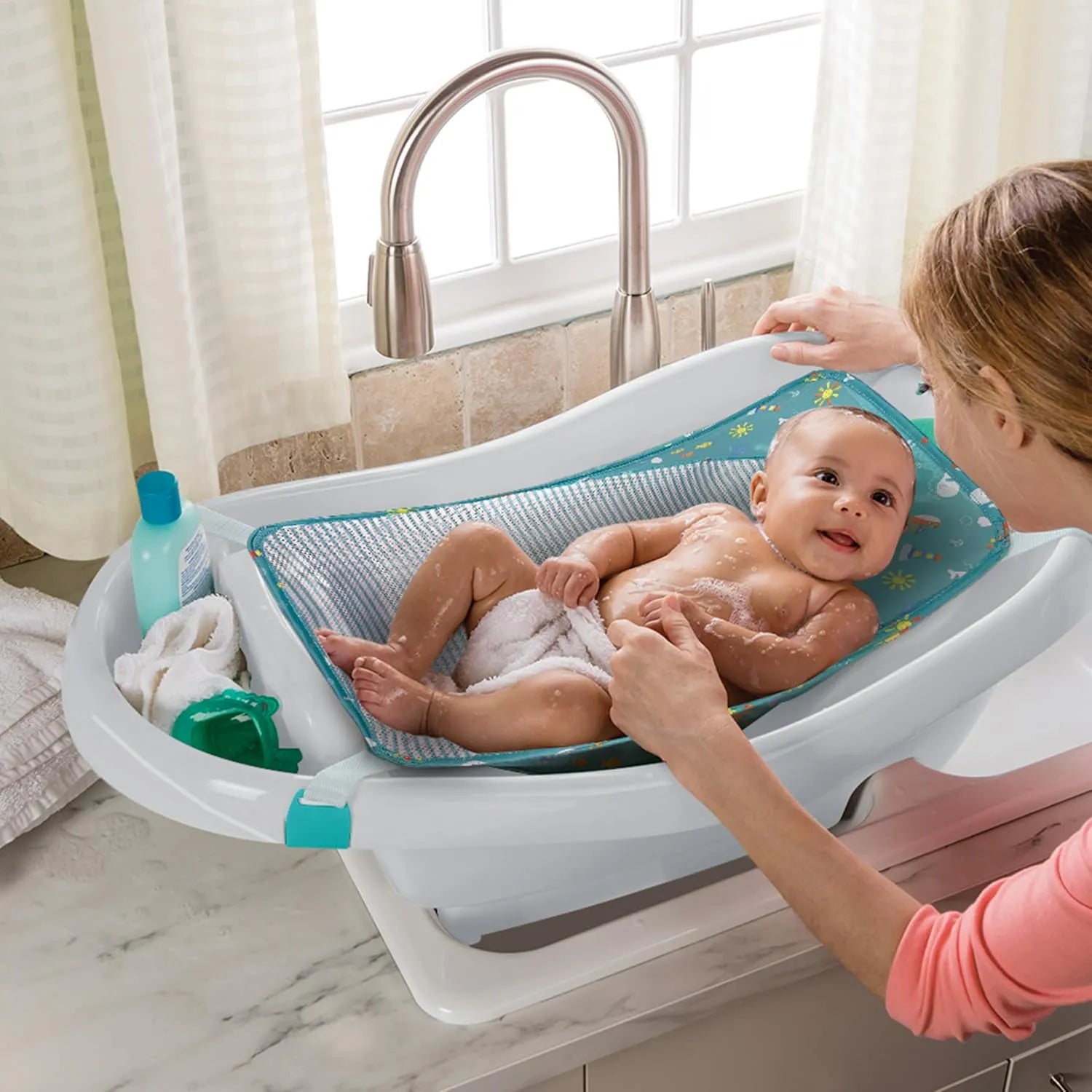 Summer Infant Comfy Clean Deluxe Newborn to Toddler Baby Bathtub - Blue (0-24 Months)