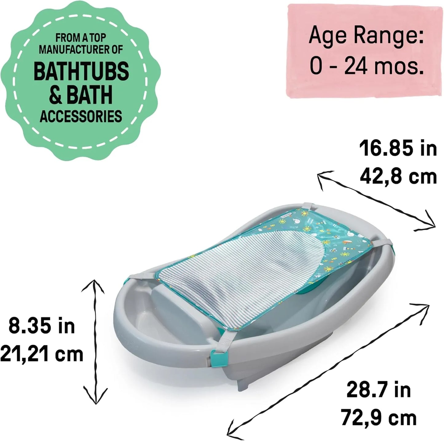 Summer Infant Comfy Clean Deluxe Newborn to Toddler Baby Bathtub (0-24 Months)