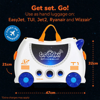 Trunki Ride-On Kids Suitcase Glow In The Dark (Skye Space Ship White)