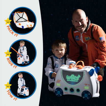 Trunki Ride-On Kids Suitcase Glow In The Dark (Skye Space Ship White)