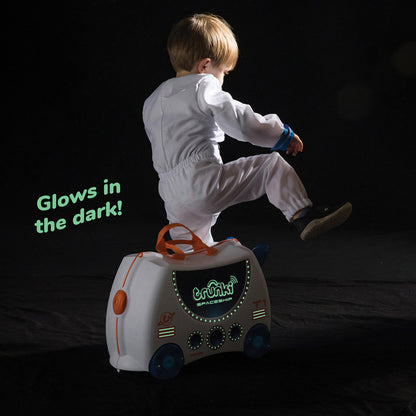 Trunki Ride-On Kids Suitcase Glow In The Dark (Skye Space Ship White)
