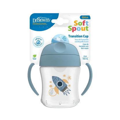 Dr. Brown's Soft Spout Transition Cup with Handles (180ml, Rocketship)
