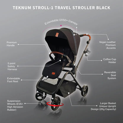 Teknum Stroll 1 Reversible Travel Stroller (Black)