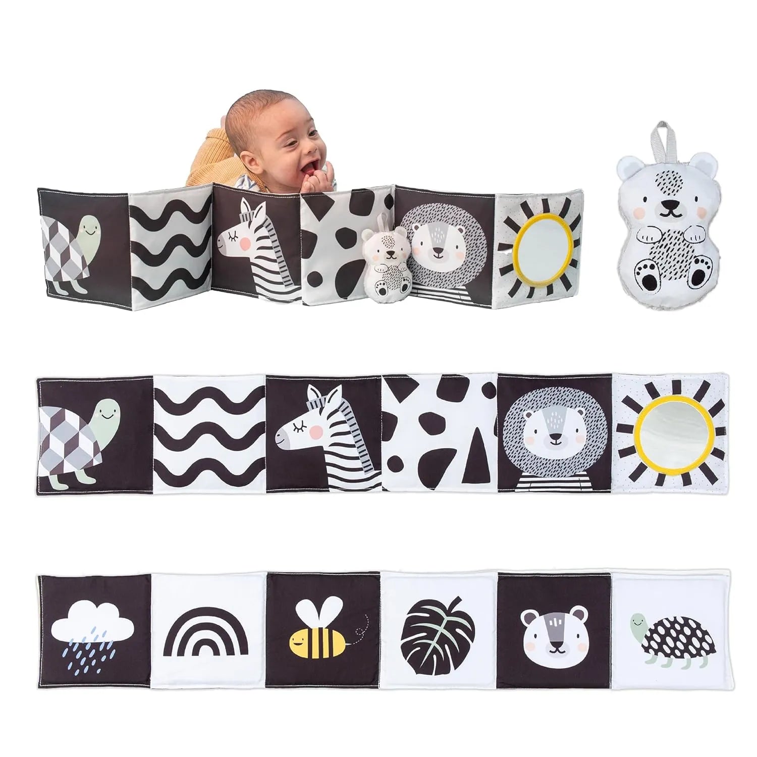 Taf Toys Infant Tummy Time Soft Crinkle Activity Book - Savannah Black & White