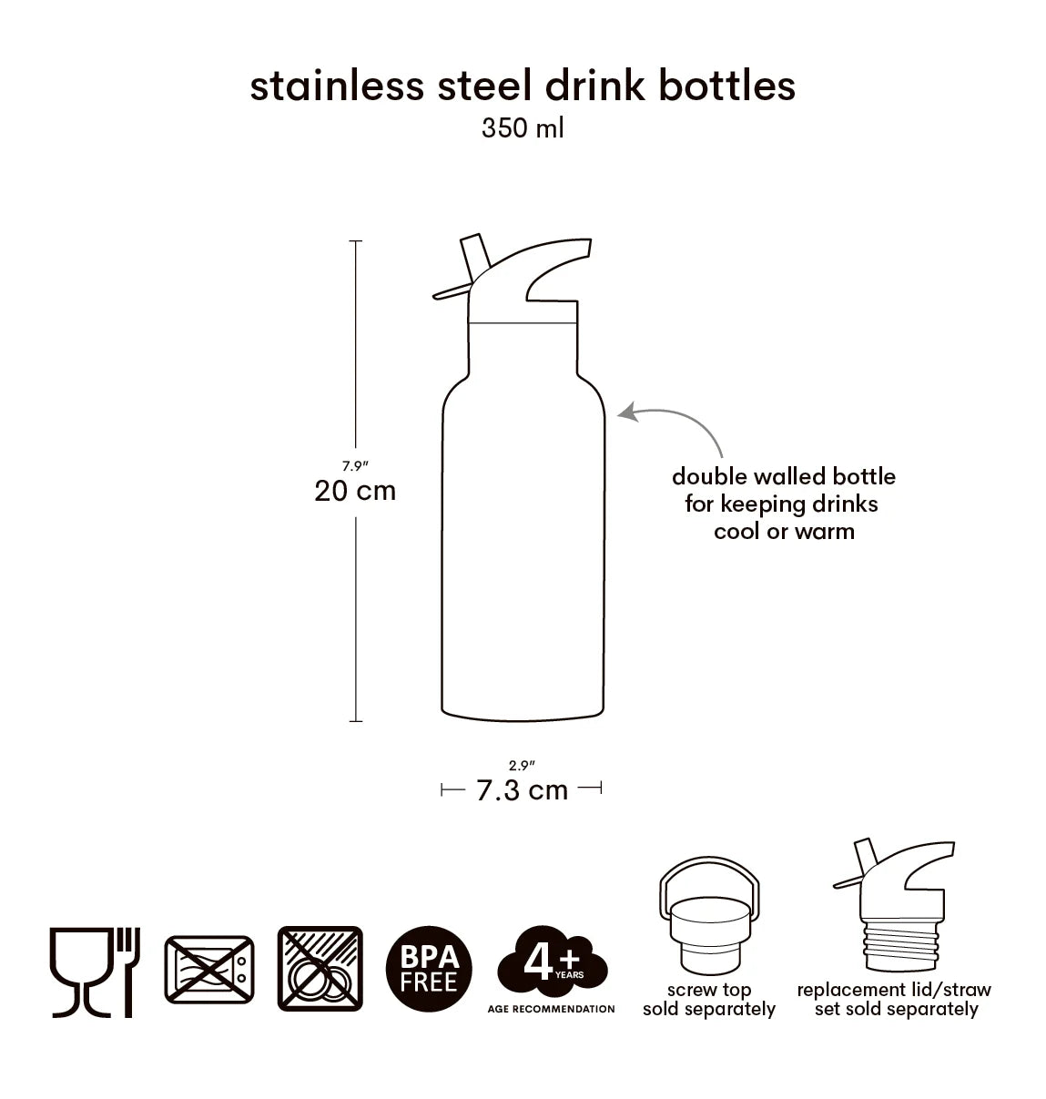 A Little Lovely Company Double Wall Insulated Water Bottle (350ml, Robots)
