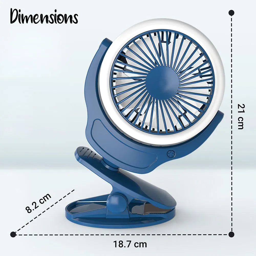 Teknum 2-In-1 Stroller USB Charging Fan with Light (Blue)