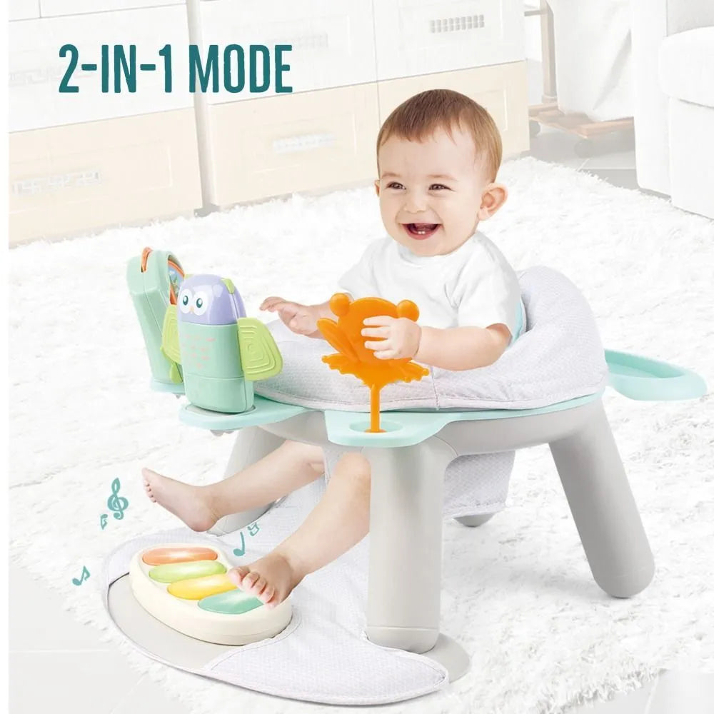 Teknum 2-In-1 Dining Chair, Toddler Play Seat With Pedal Piano (White)