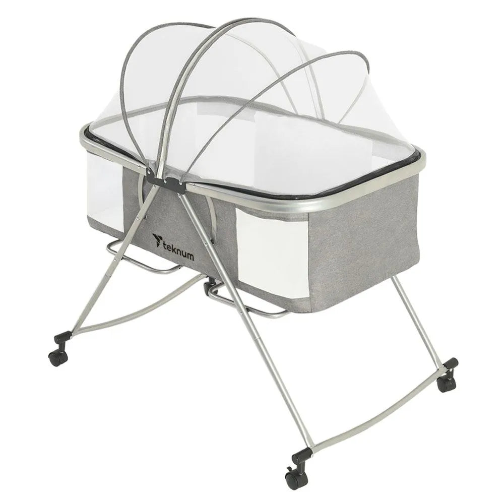 Teknum 3-In-1 Baby Cot Cradle With Mosquito Net & Wheels (Dark Grey)