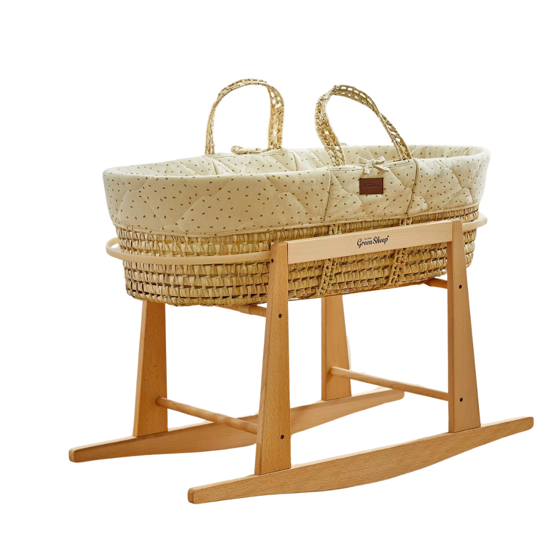 The Little Green Sheep Moses Basket & Mattress (Linen Rice)