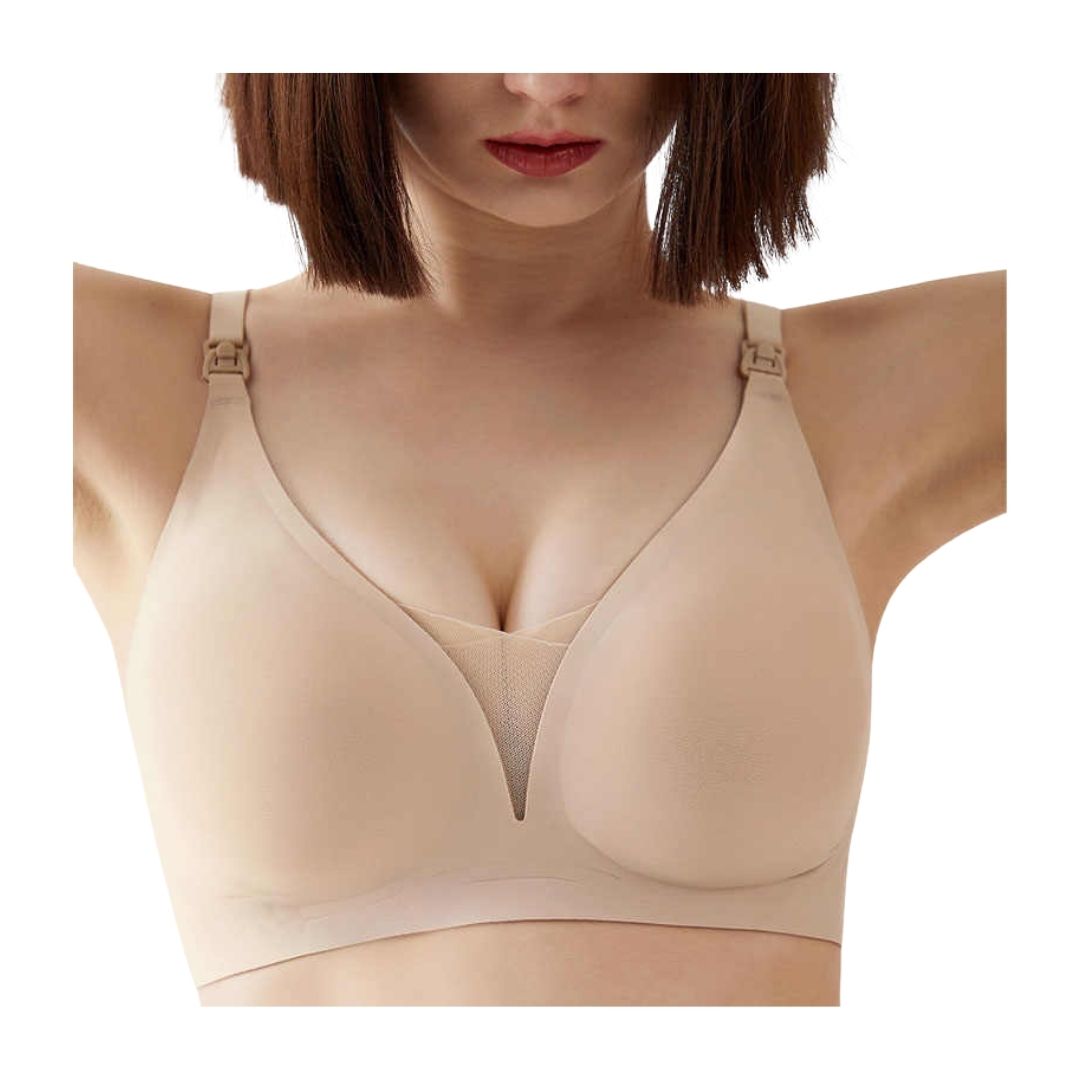 VidaMom Seamless Nursing Bra With Mesh Design (Nude)