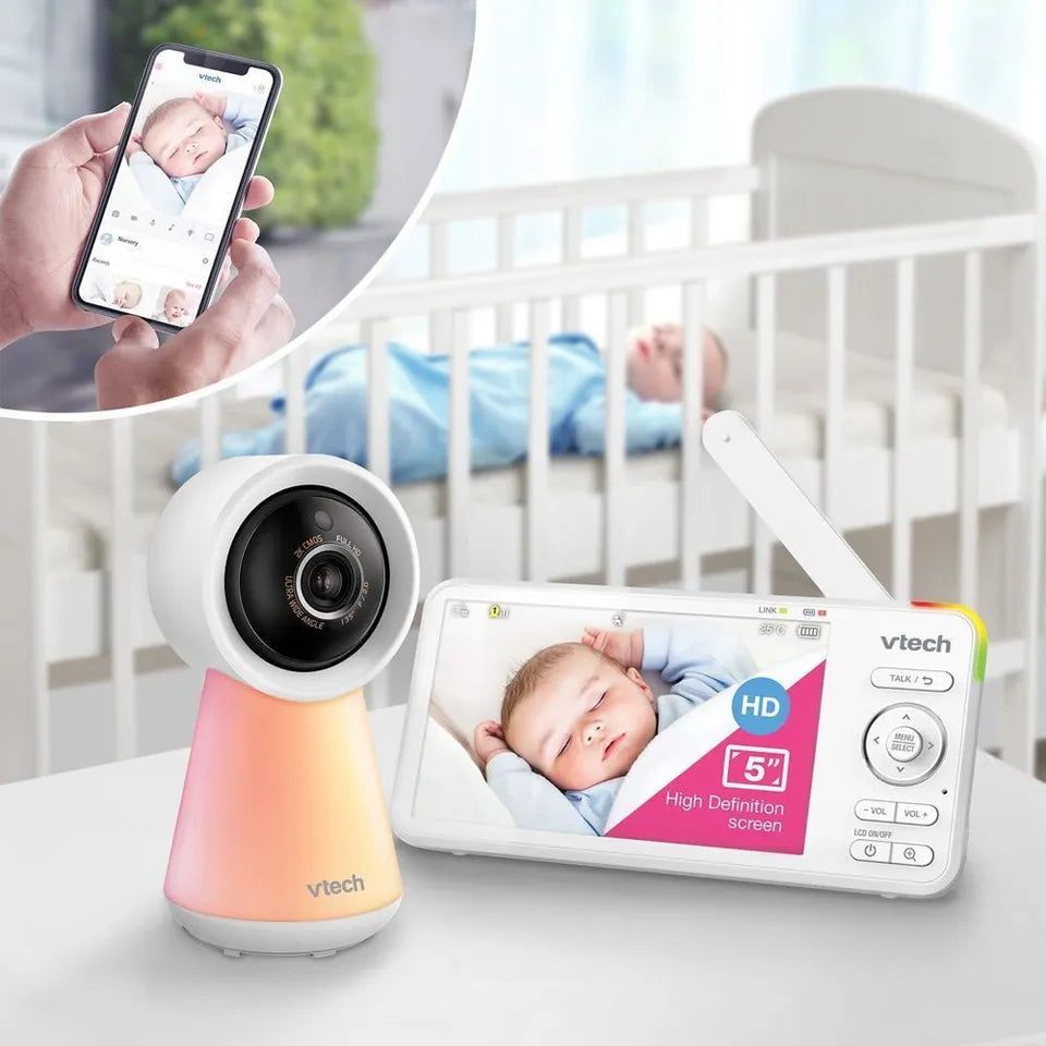 VTech - Smart Wi-Fi 1080p Baby Monitor with 5-Inch Display & Remote Access - White