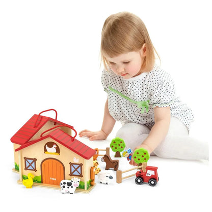 VIGA - Wooden Farm Play Set in a Suitcase - 20 Pieces