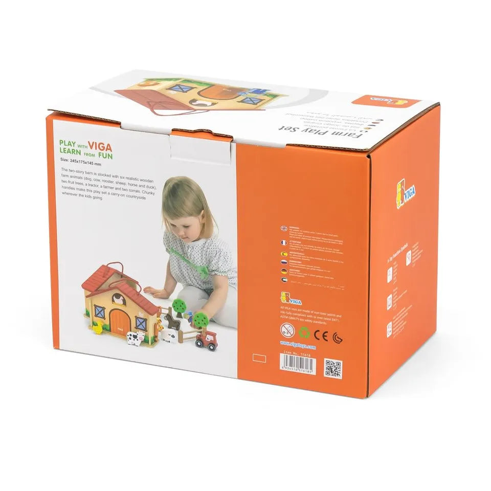 VIGA - Wooden Farm Play Set in a Suitcase - 20 Pieces