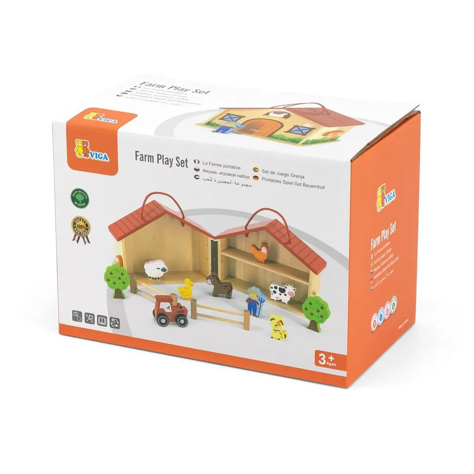 VIGA - Wooden Farm Play Set in a Suitcase - 20 Pieces