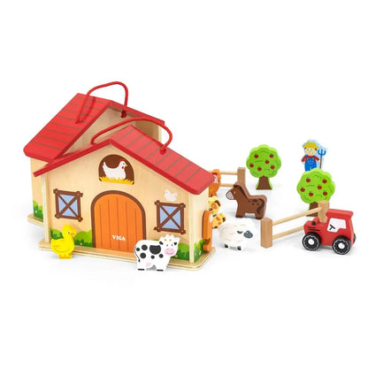 VIGA - Wooden Farm Play Set in a Suitcase - 20 Pieces