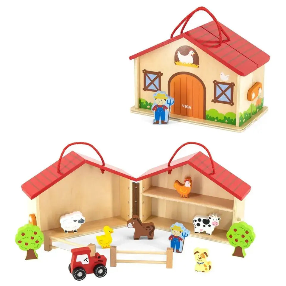 VIGA - Wooden Farm Play Set in a Suitcase - 20 Pieces