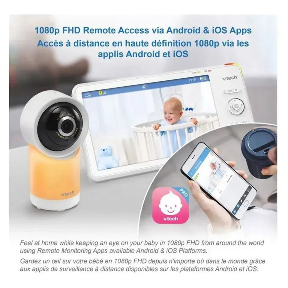 VTech - Smart Wi-Fi 1080p HD Pan & Tilt Baby Monitor with 5-Inch Display & Remote Access - White